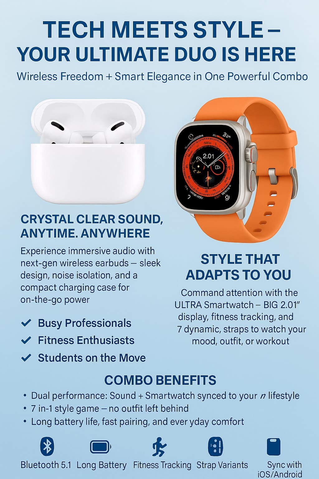 AirPods Pro 2 with Ultra 7 in 1 smartwatch Combo
