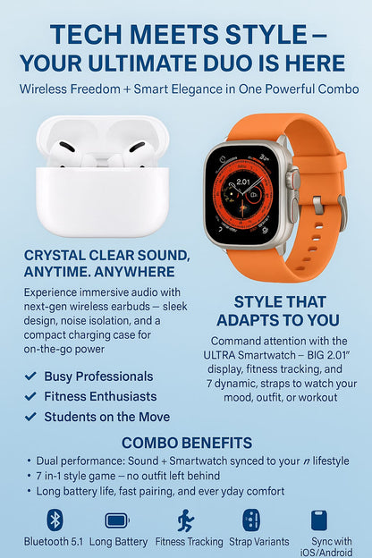 AirPods Pro 2 with Ultra 7 in 1 smartwatch Combo