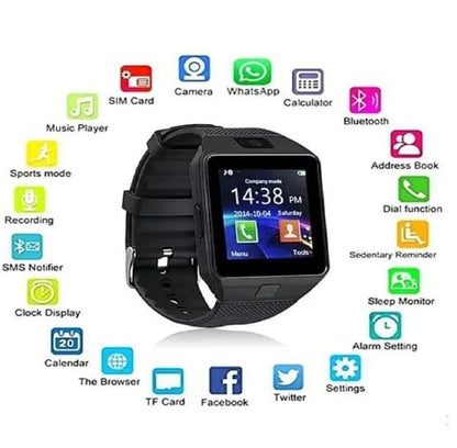 DZ09 Smart Watch 1.99" Bluetooth Calling Smartwatch – Heart Rate & Sleep Monitoring, IP67 Waterproof, Wireless Charging Smart Watch for Men & Women | Non PTA (Black)