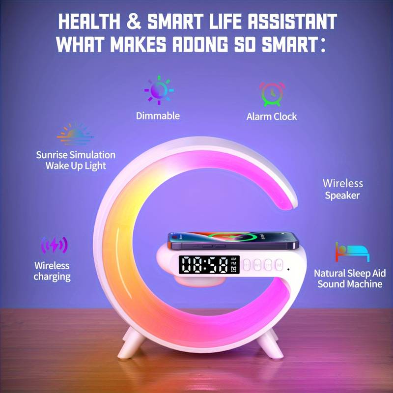 (free home deliver) Multifunctional Lamp With Bluetooth Speaker Wireless Charger Sunrise Wake-up & Alarm Clocky