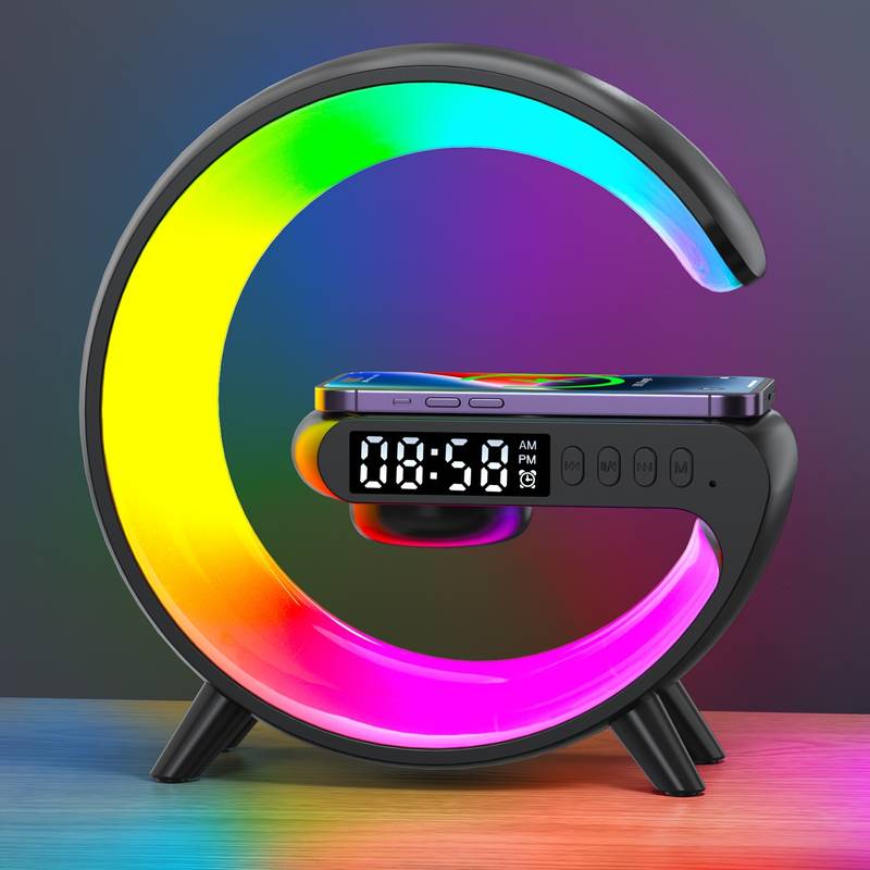 (free home deliver) Multifunctional Lamp With Bluetooth Speaker Wireless Charger Sunrise Wake-up & Alarm Clocky