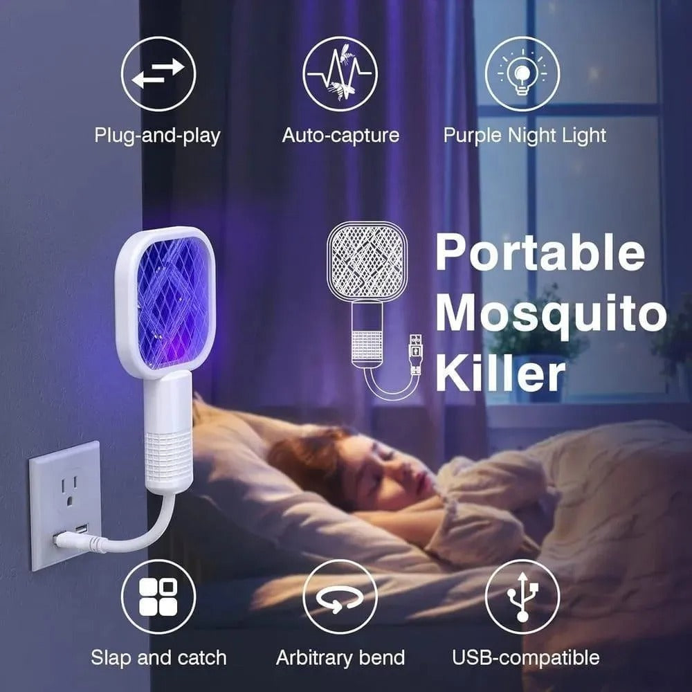 (Free Shipping) Electric Mosquito Swatter White ABS Plastic - 1 PC