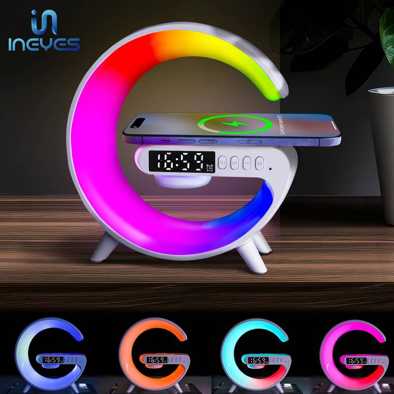 (free home deliver) Multifunctional Lamp With Bluetooth Speaker Wireless Charger Sunrise Wake-up & Alarm Clocky
