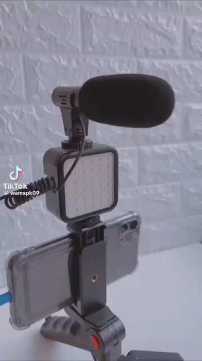 High Quality Vlogging Kit | Mobile & DSLR Accessories | Tripod, Mic & 360° LED Video Recording Setup